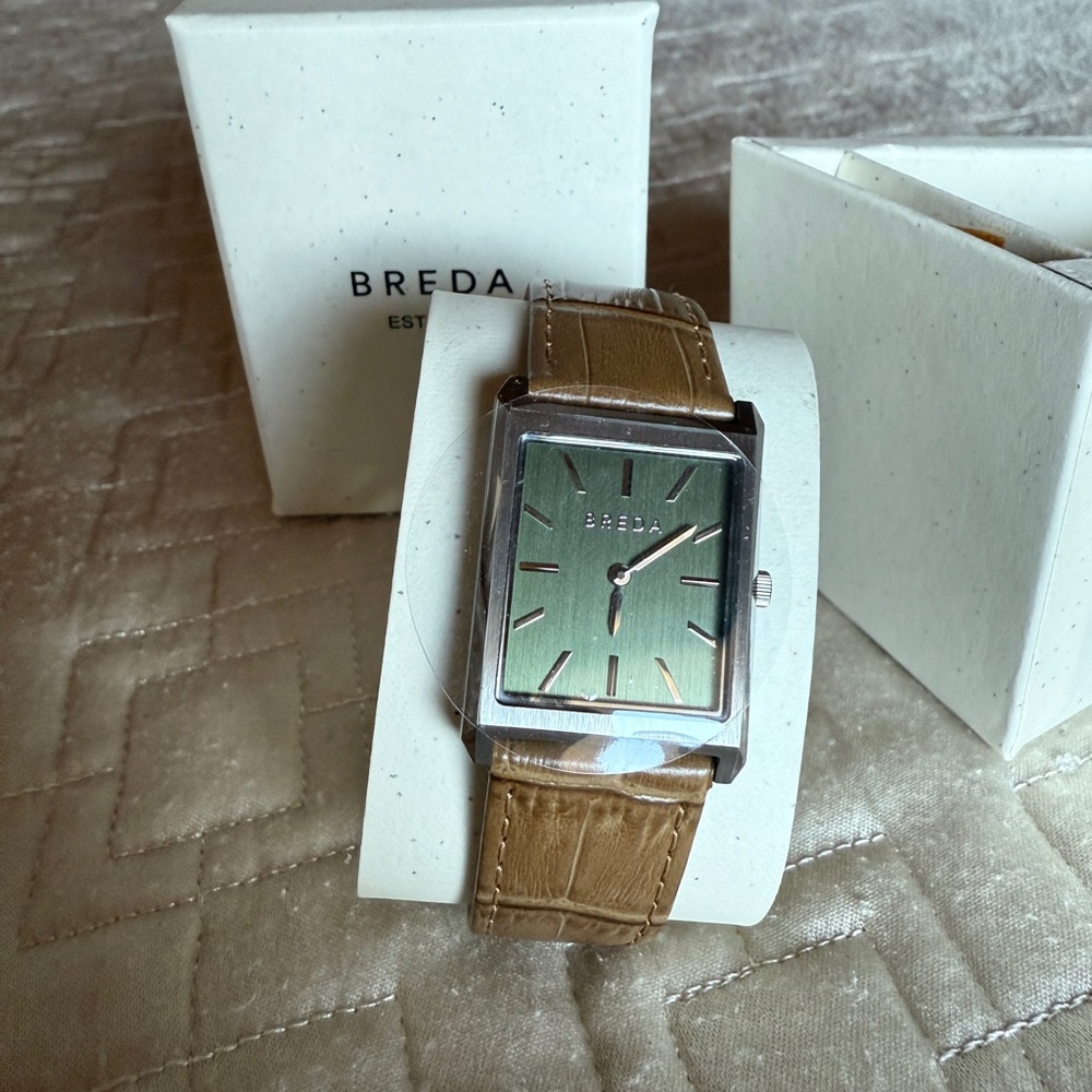Breda Rectangular Watch with Brown Leather Strap … - image 4